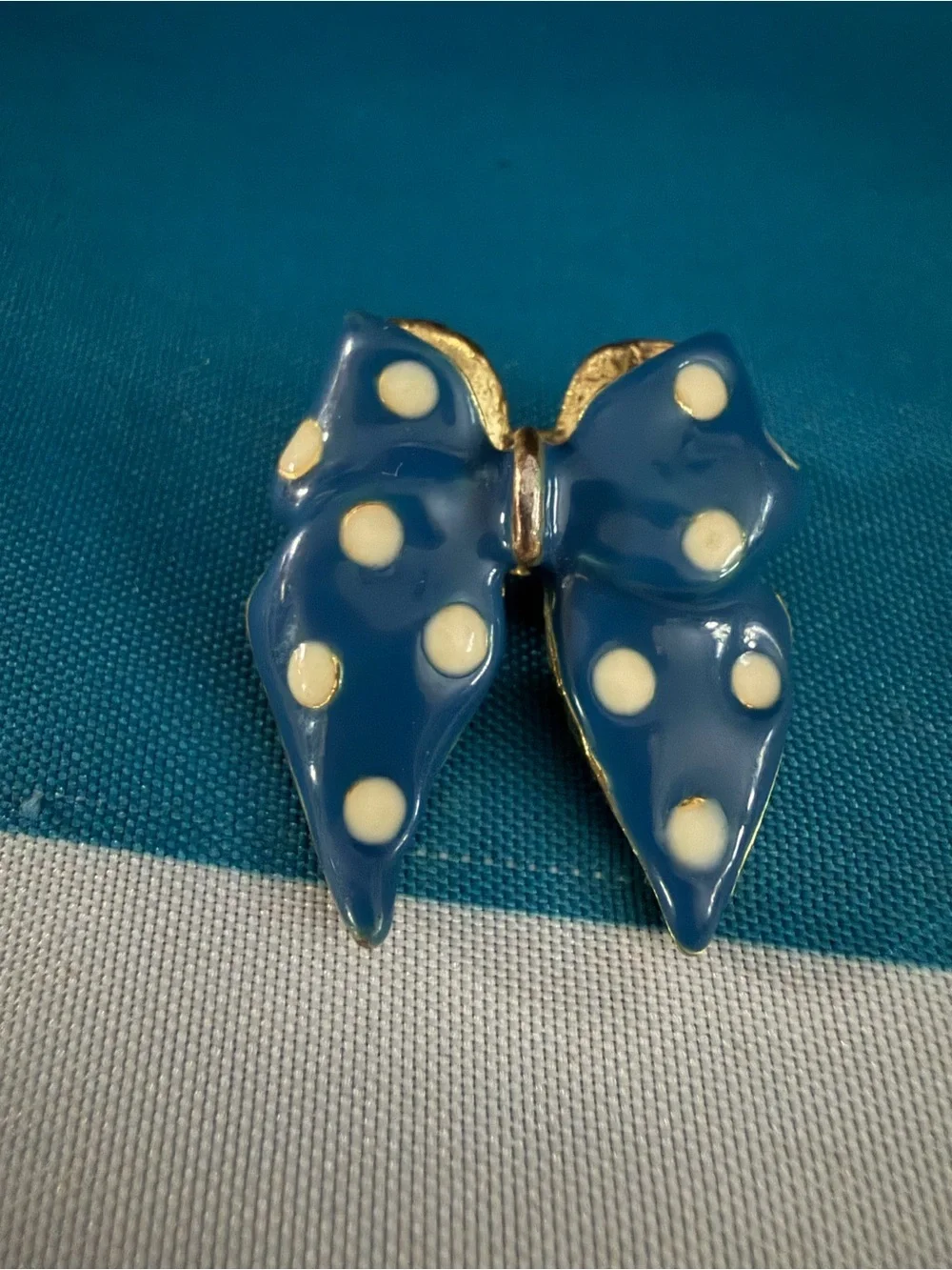 Polka Dot Bow Pin Brooch in Blue and Cream